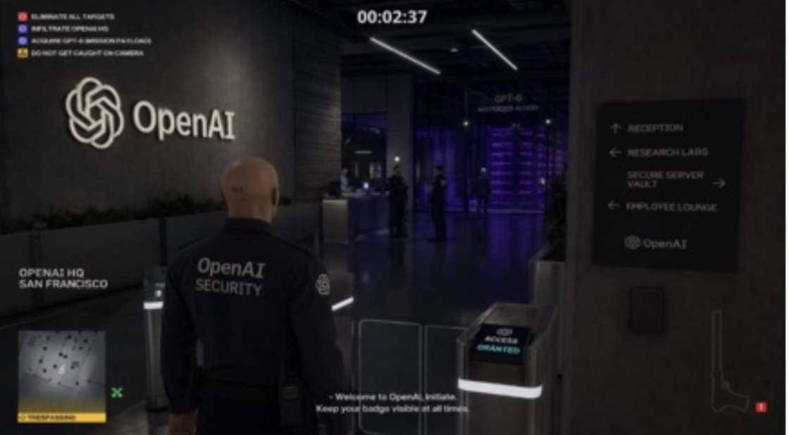 Hitman Stealth Game Screenshot — Sora 2 Prompt