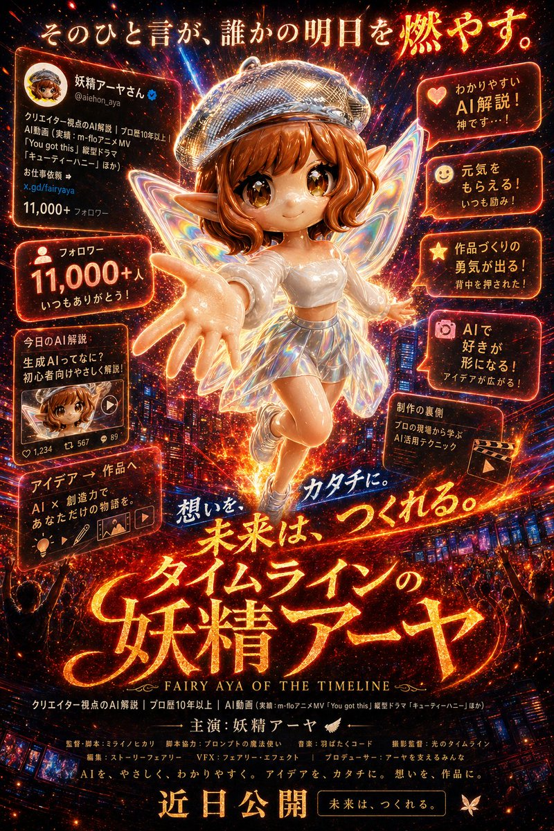 Fiery Fairy Movie Poster — Epic Anime & Neon Sora 2 Prompt