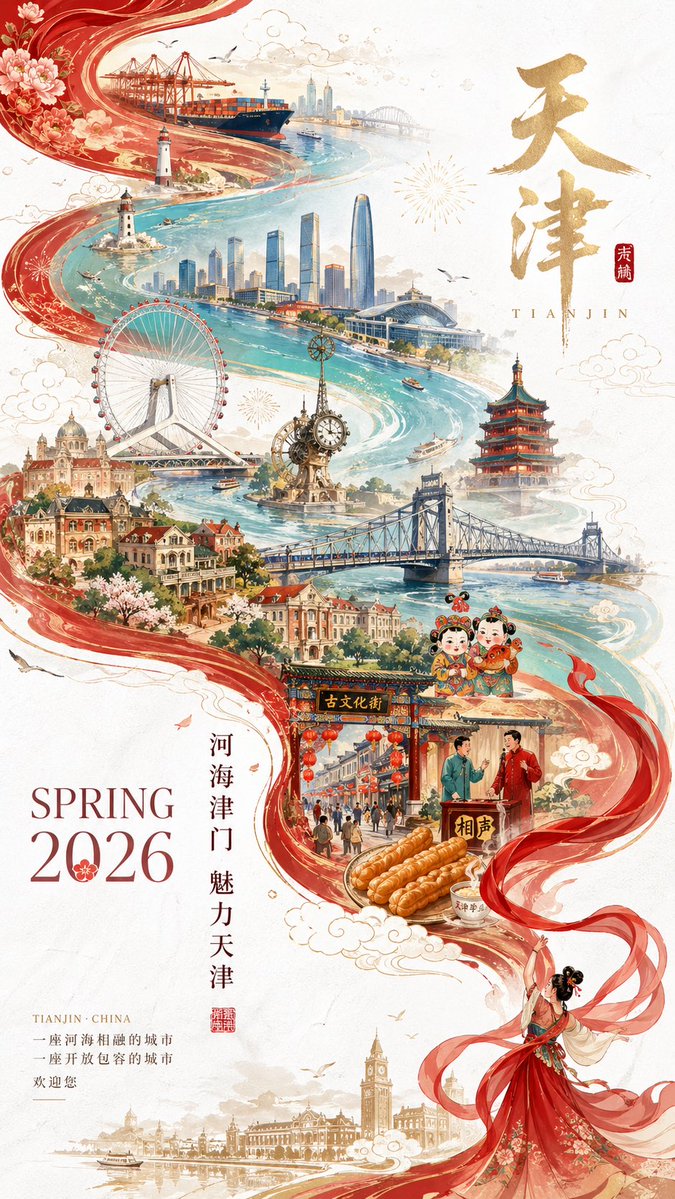 National-Tide Tianjin Poster Prompt: CNY 2026 Double Exposure