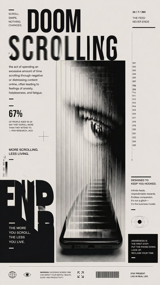 Doomscrolling Brutalist Black & White Poster — AI Prompt