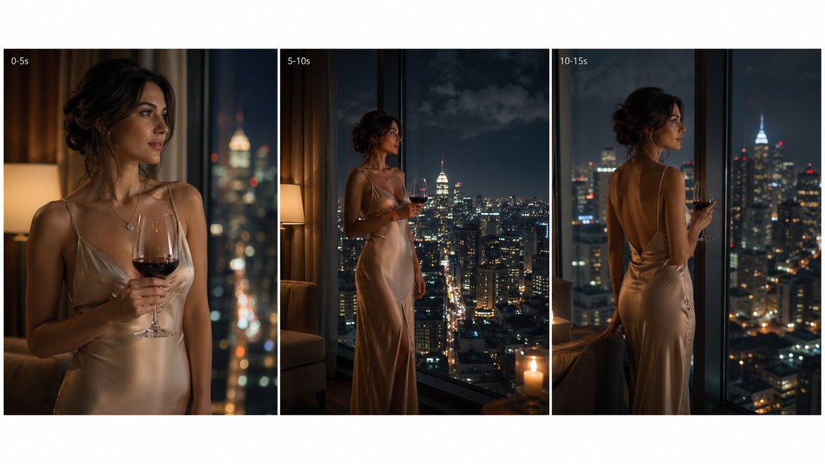 Cinematic Night Fashion Triptych — Luxury Hotel Window Prompt