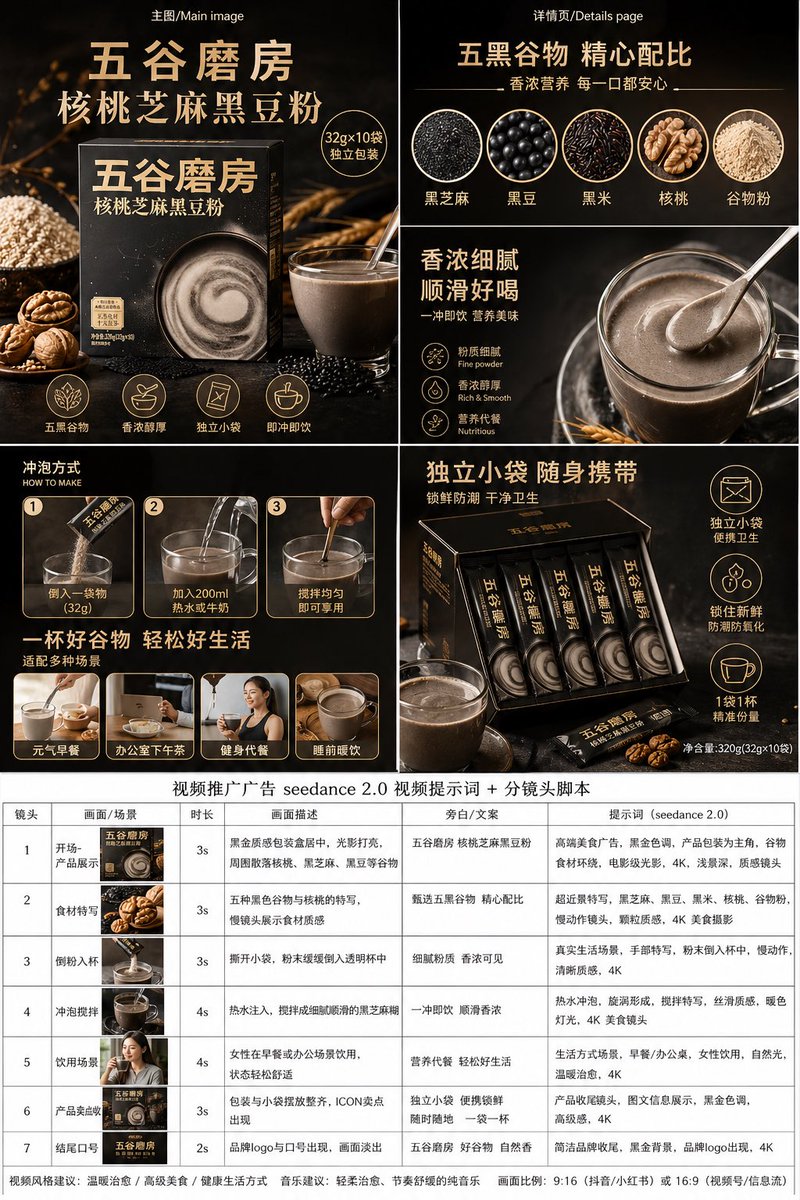 Luxury Grain Powder E-commerce Prompt — Dark & Golden Aesthetic