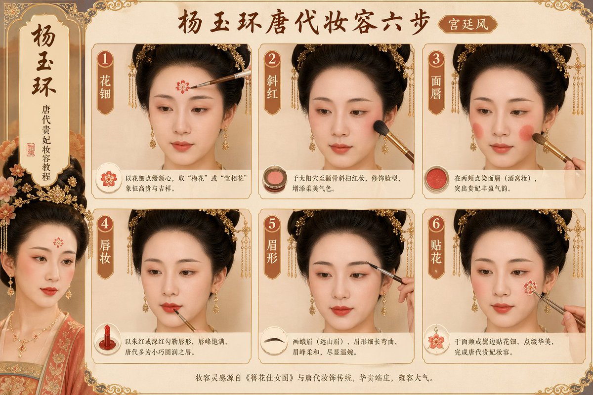 Tang Dynasty Court Makeup — Step-by-Step Sora 2 Prompt