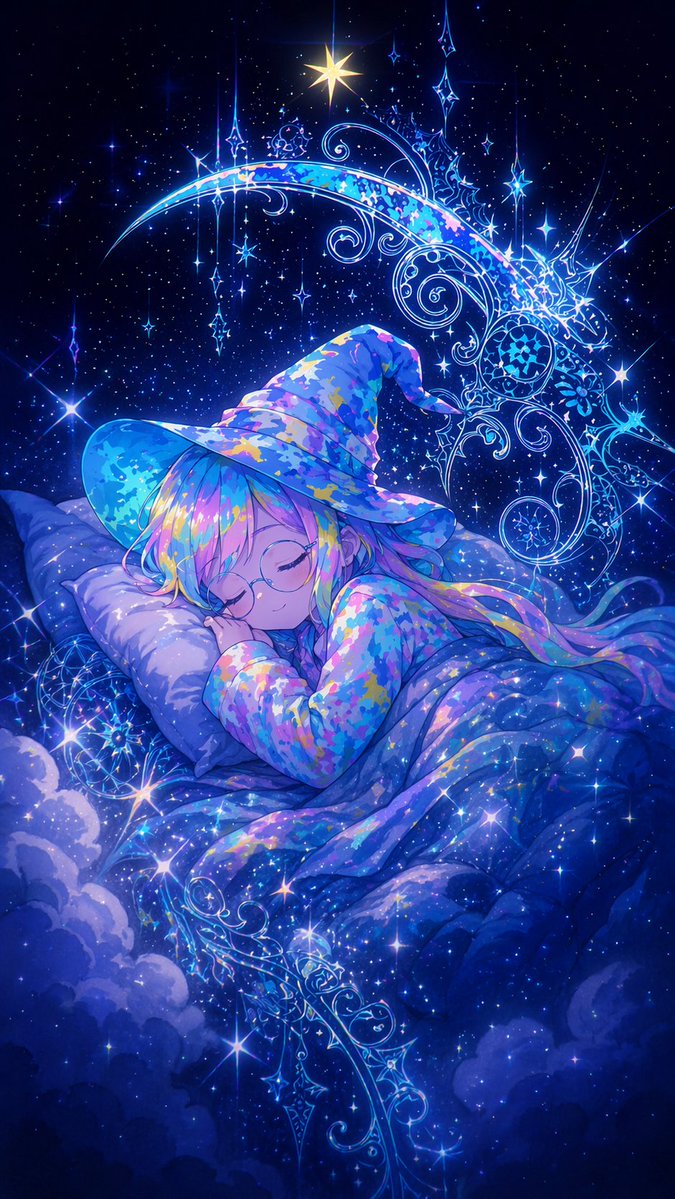 Dreamy Anime Star Witch Sleeping on Clouds — Sora 2 Prompt