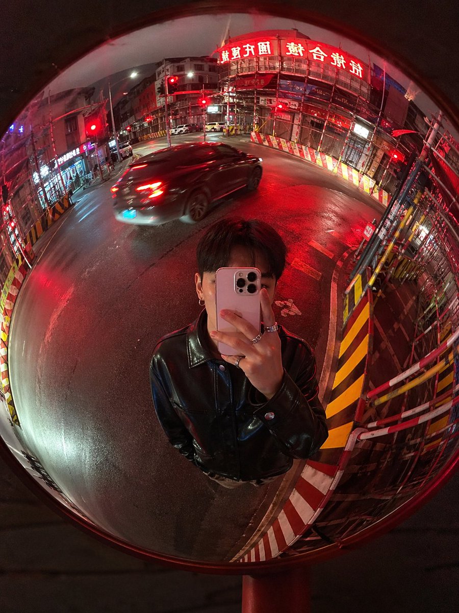 Convex Mirror Night Street Selfie — Sora 2 Prompt