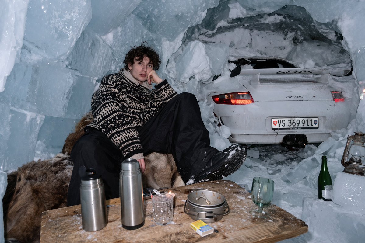 Ice Cave Flash Photography Prompt with Porsche GT3 RS