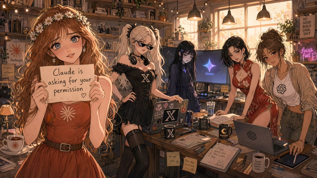 Golden Hour AI Studio with Anime Girls — Sora 2 Prompt