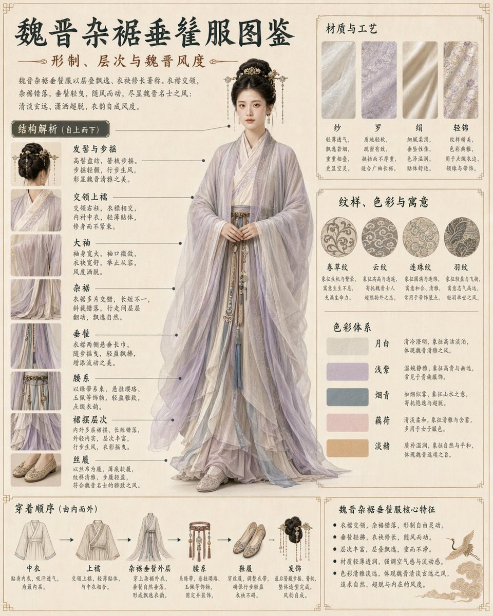 魏晋杂裾垂髾服信息图 — 中国古风AI提示词