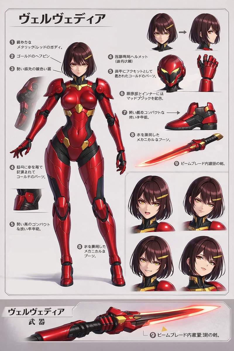 Mecha Character Reference Sheet: Velvedia — Sora 2 Prompt