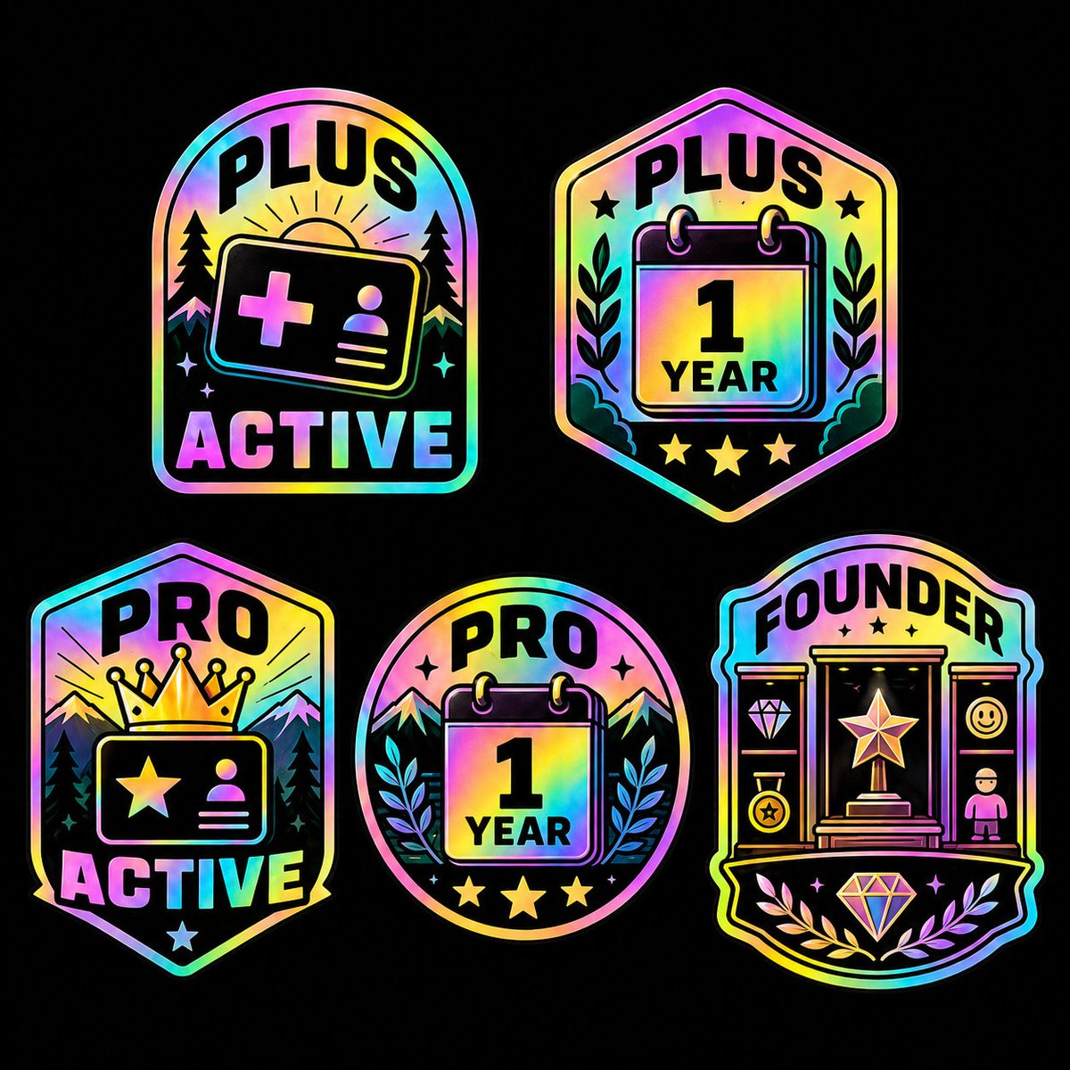Rainbow Holographic Badge Stickers — Sora 2 Prompt