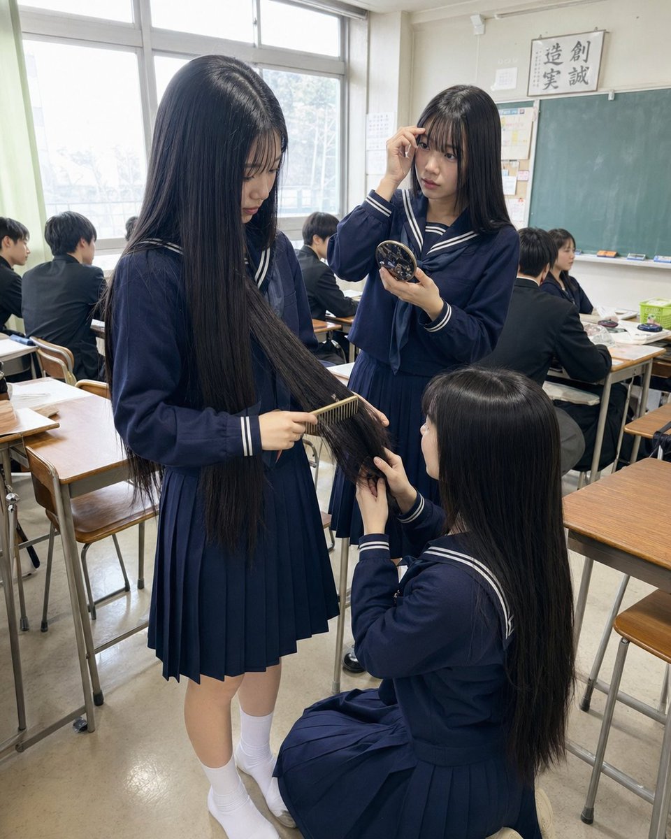 Japanese Classroom Long Hair Scene — Sora 2 Prompt