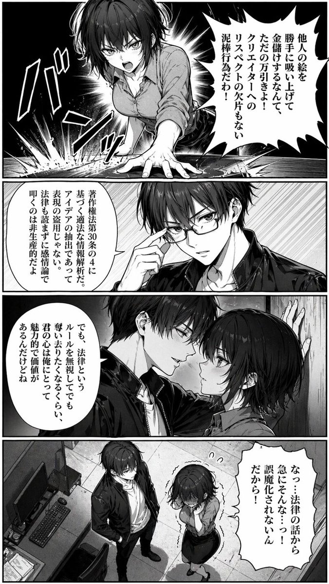 Manga Office Drama: Kabedon Scene with Mosaic Faces — Prompt