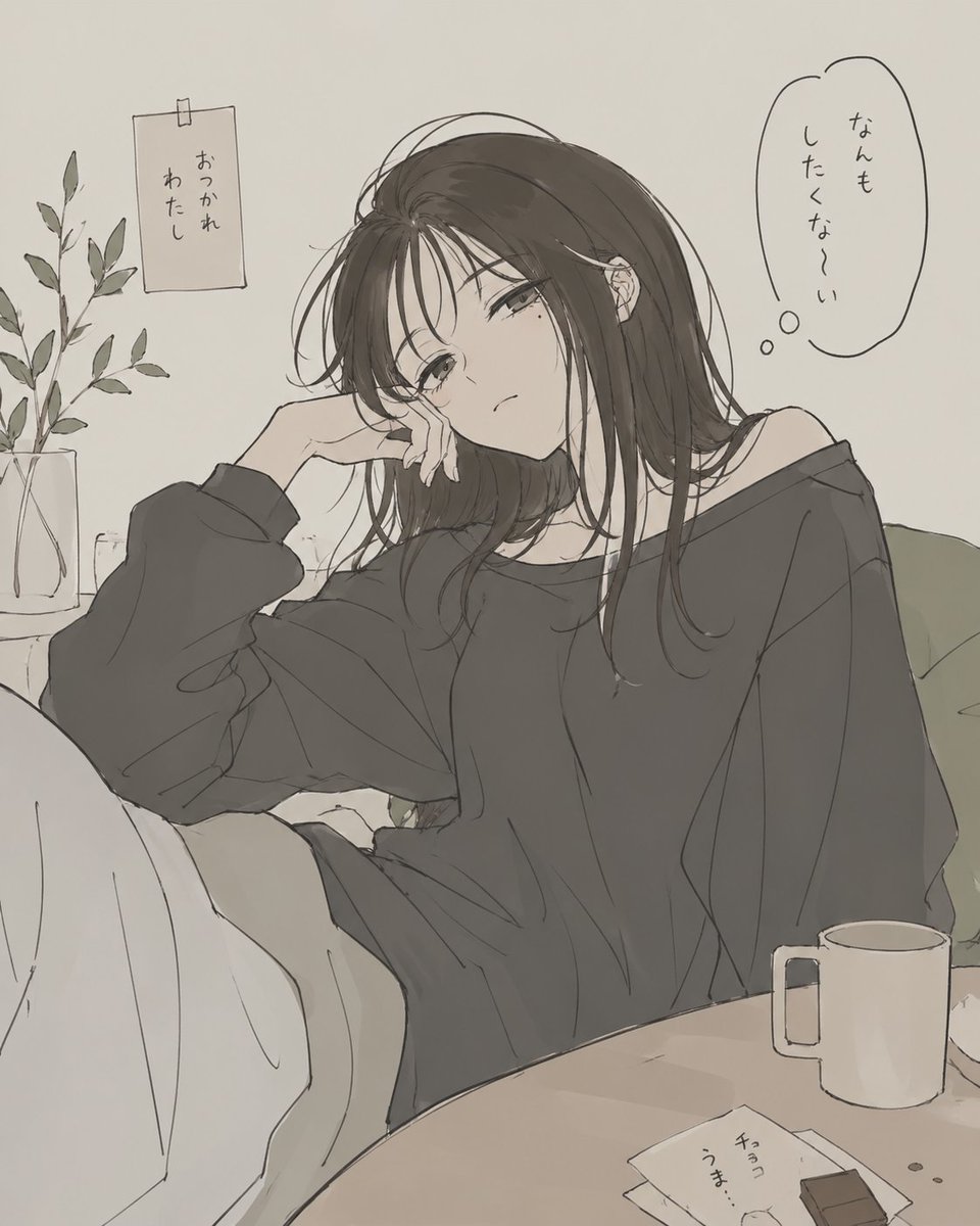 Tired Girl Anime Illustration — Sora 2 Prompt