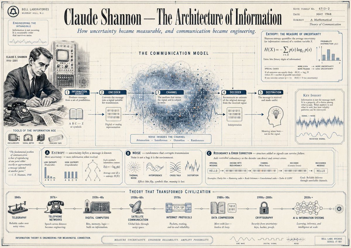 Claude Shannon 1940s Bell Labs Info-Graph Poster