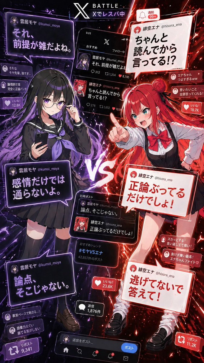 Anime X/Twitter Battle Poster — Split-Screen Social Media VS Design
