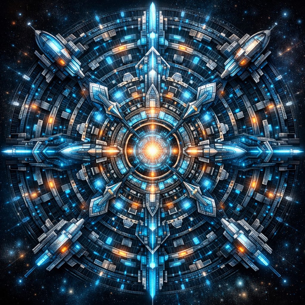 Near-Future Sci-Fi Mandala — Sora 2 Prompt