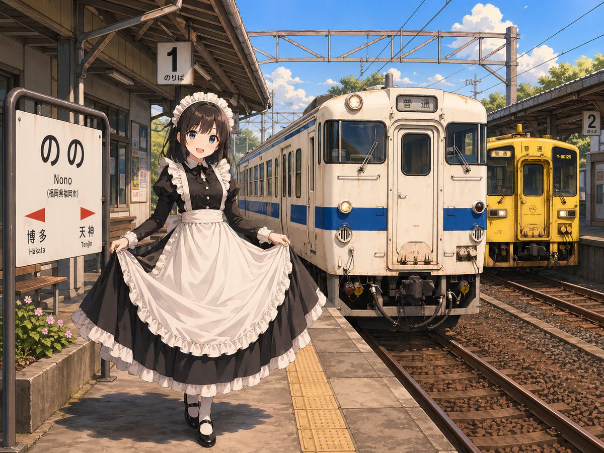 Japanese Train Station Maid — Anime Scene Prompt
