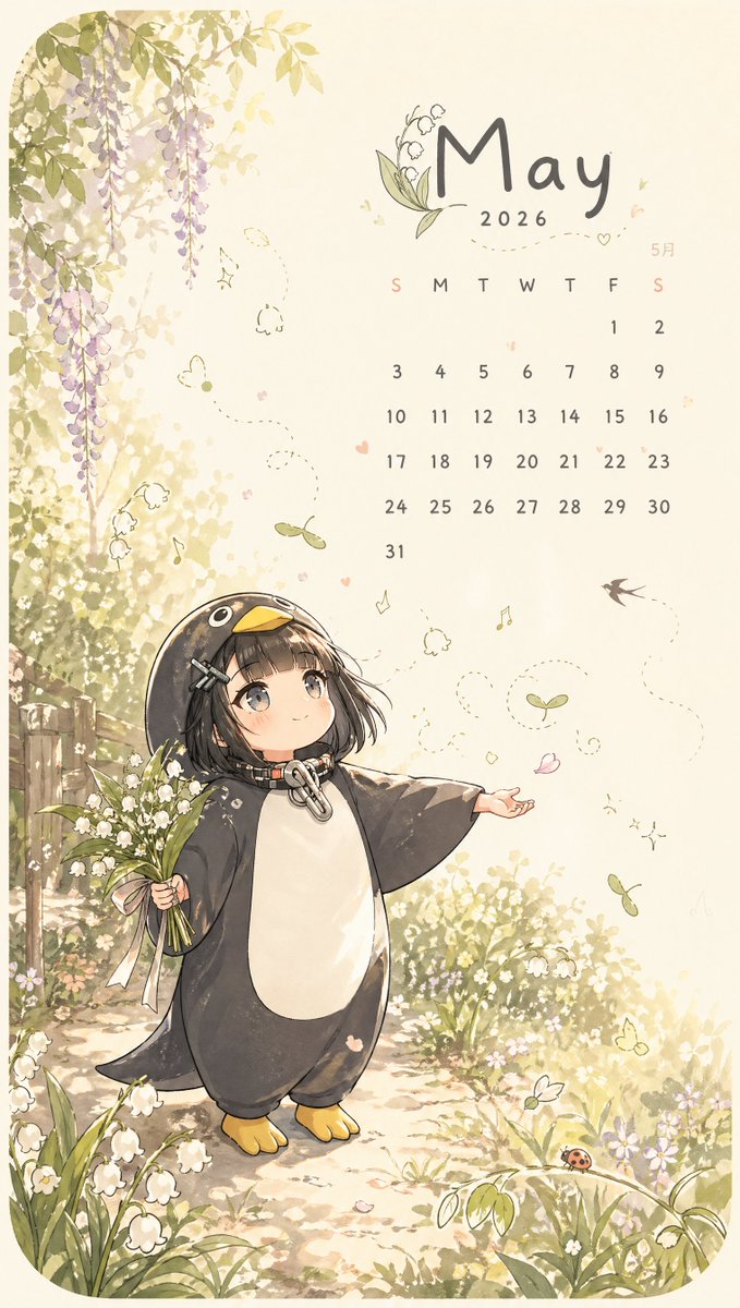 Kawaii May Calendar: Anime Penguin Girl — Sora Prompt