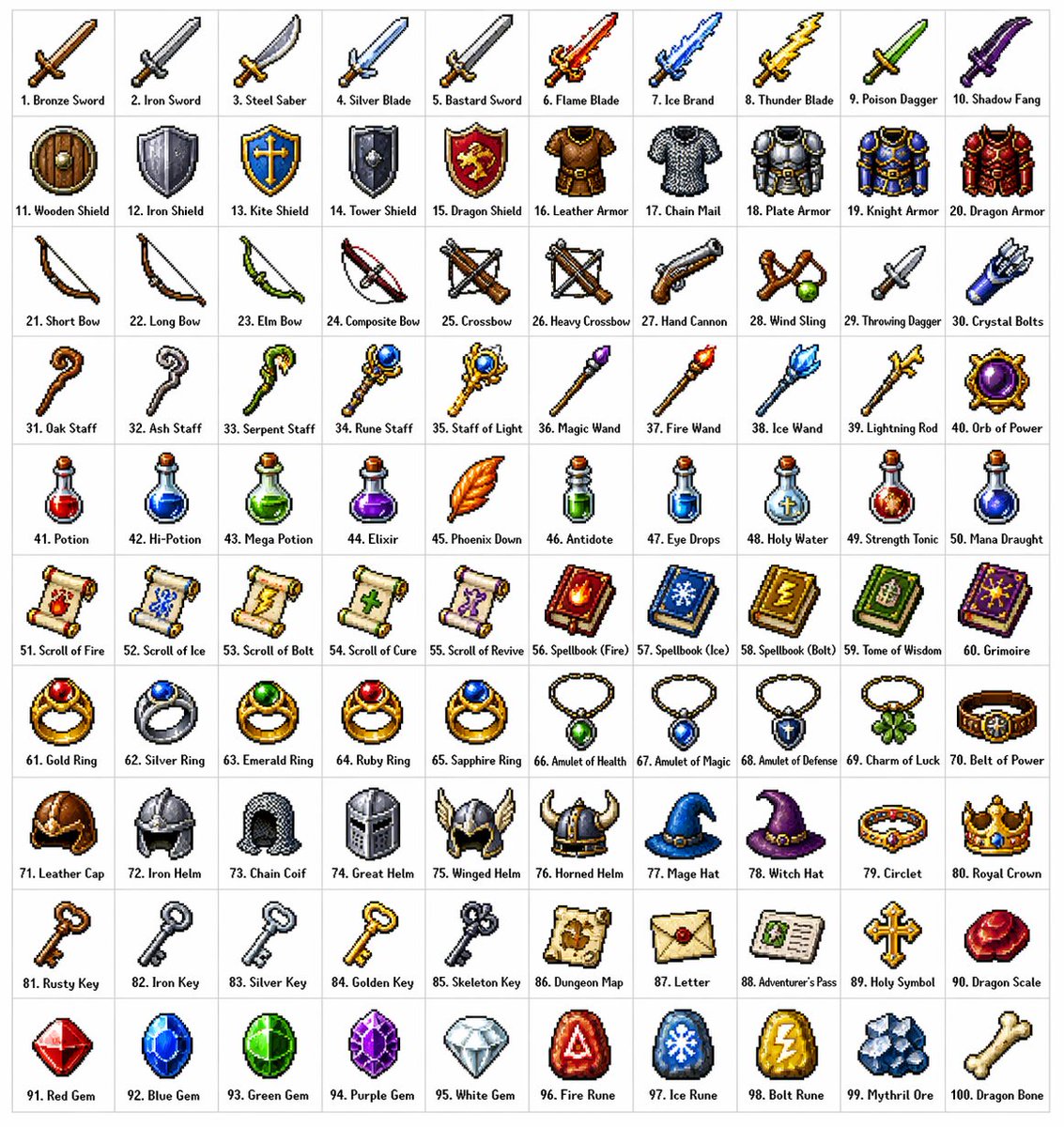 100 Unique Pixel Art Items Grid — Sora 2 Prompt
