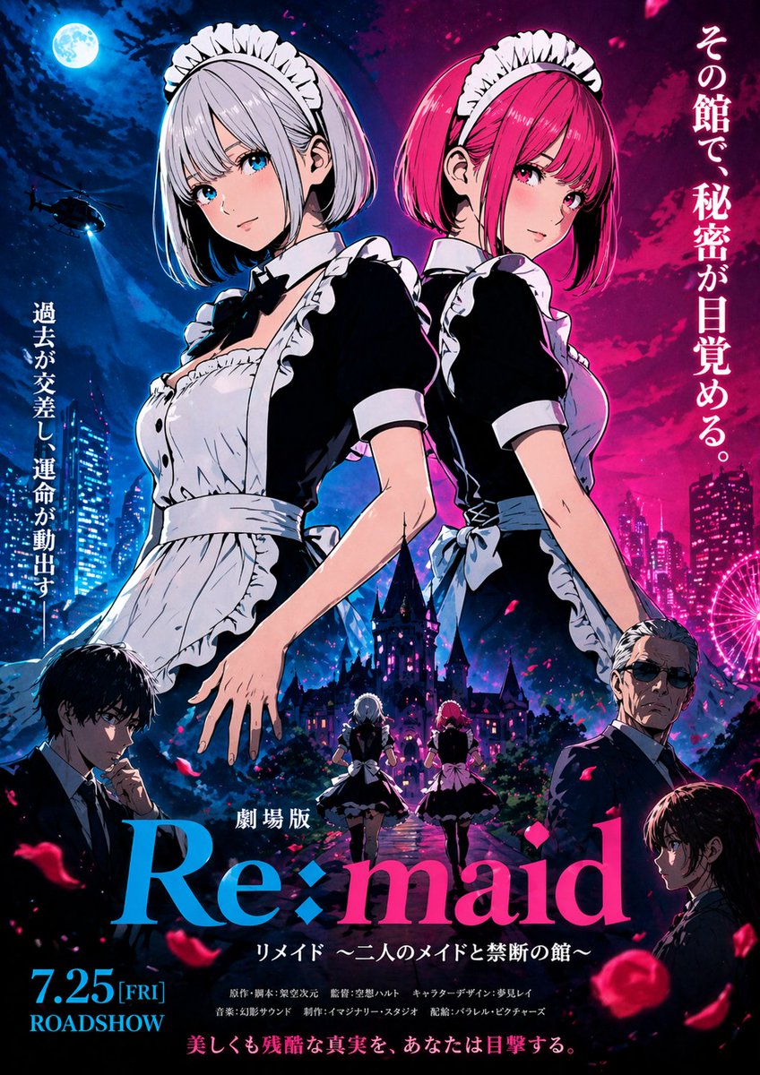 Anime Maid Dual-Tone Thriller Poster — Sora 2 Prompt