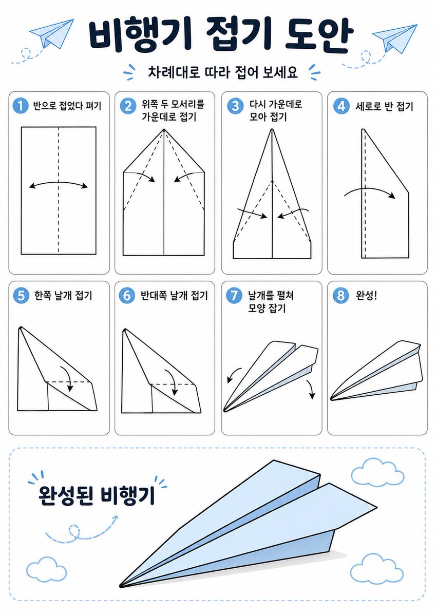 Korean Paper Airplane Folding Guide — Clean Vector Poster
