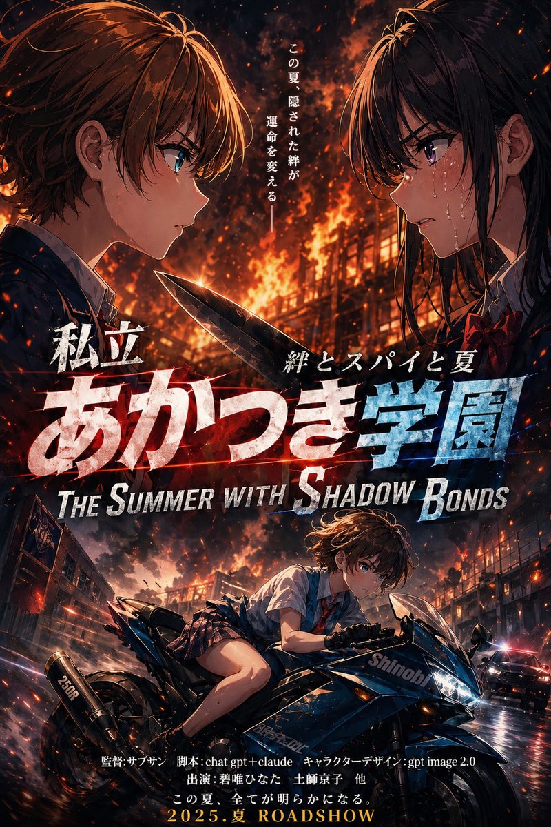 Fiery Anime School Thriller Poster — Sora Prompt