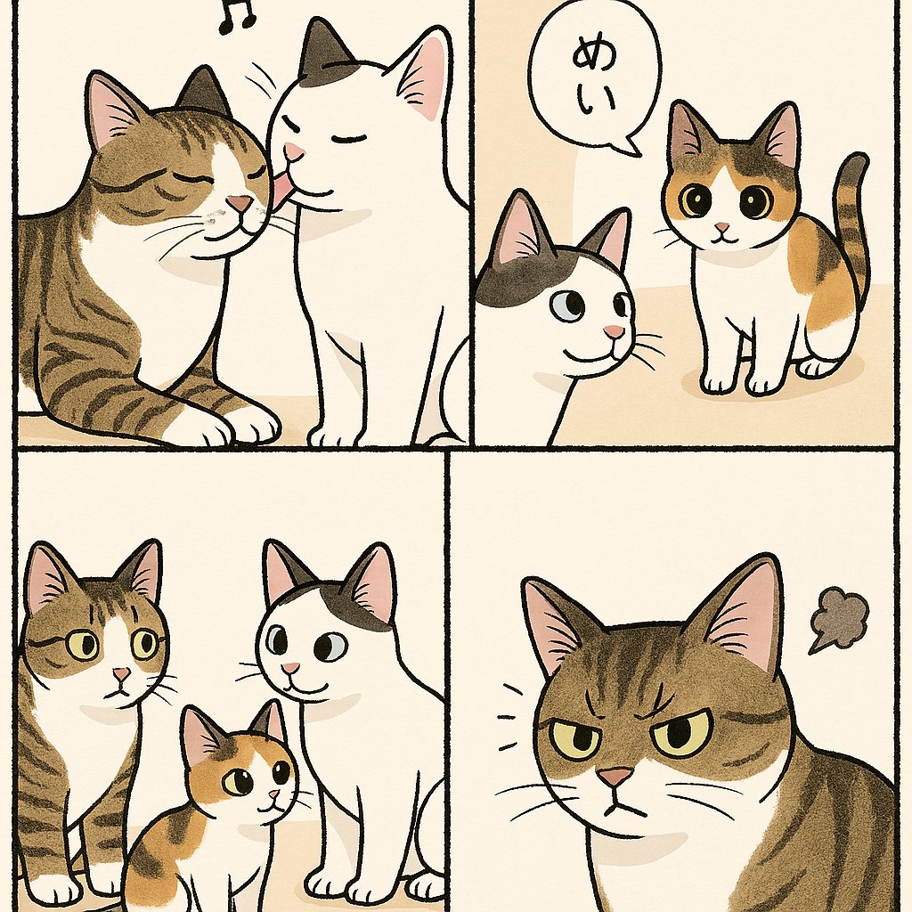 Cute Hand-Drawn Cat Jealousy Comic — Sora 2 Prompt