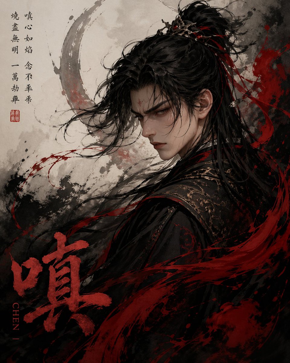 Ink-Wash '嗔' Fantasy Character Poster — Sora 2 Prompt