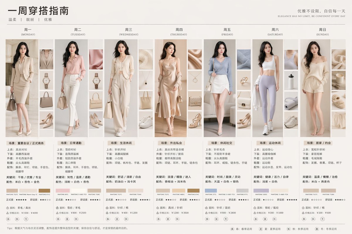 7-Day Fashion Outfit Guide Infographic — Sora 2 Prompt