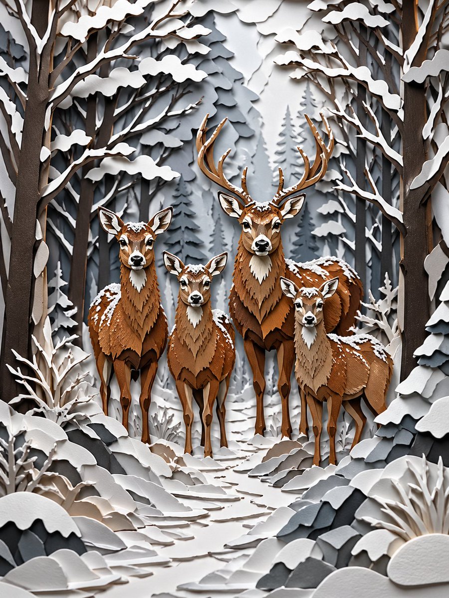 Winter Moose Paper Cut Forest — Layered 3D Art Prompt