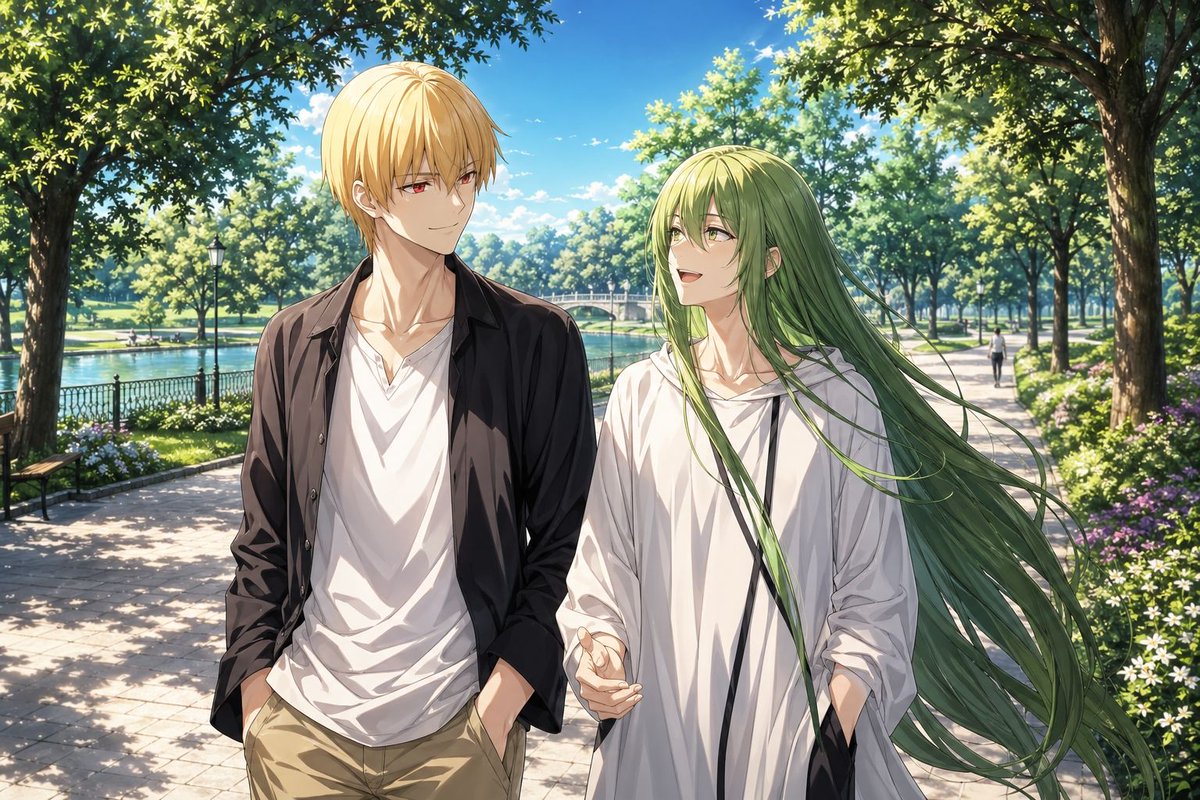Anime Park Date — Gilgamesh & Enkidu Sora 2 Prompt