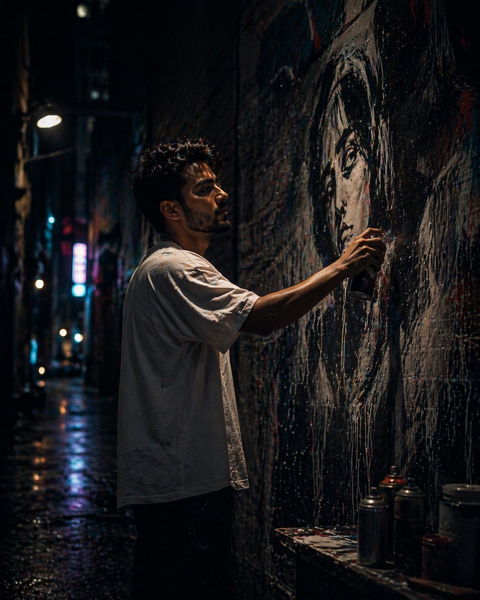 Neon-Lit Urban Mural Artist — Cinematic Night Scene