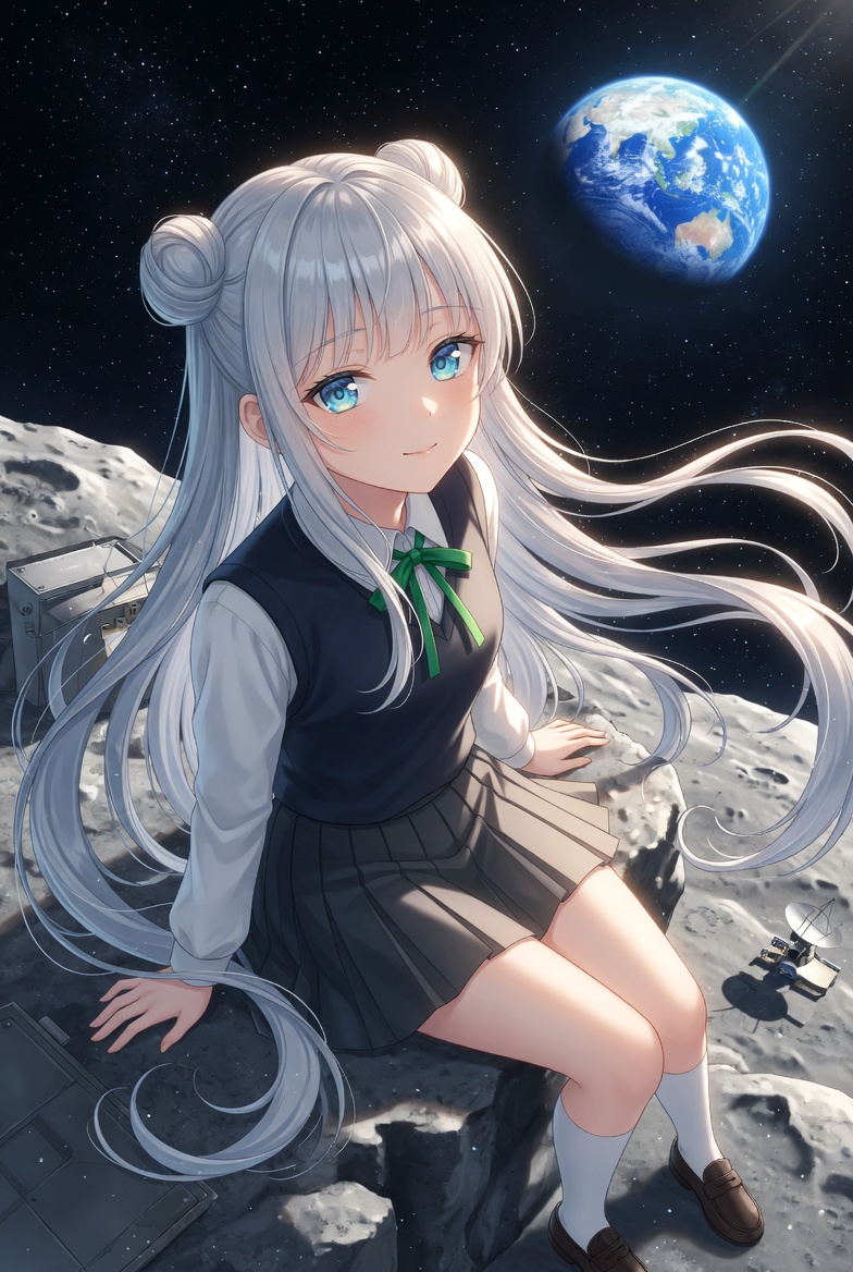 Anime Schoolgirl on the Moon — Sora 2 Prompt