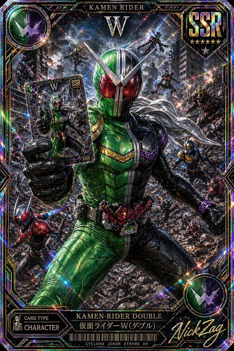 SSR Kamen Rider W Trading Card Art — Sora 2 Prompt