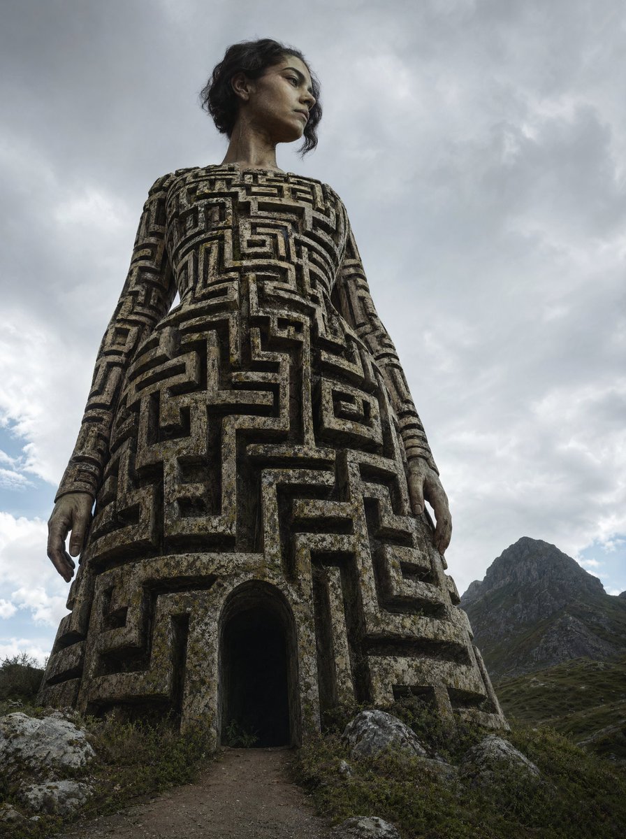 Giant Labyrinth Female Statue Monument — Sora 2 Prompt