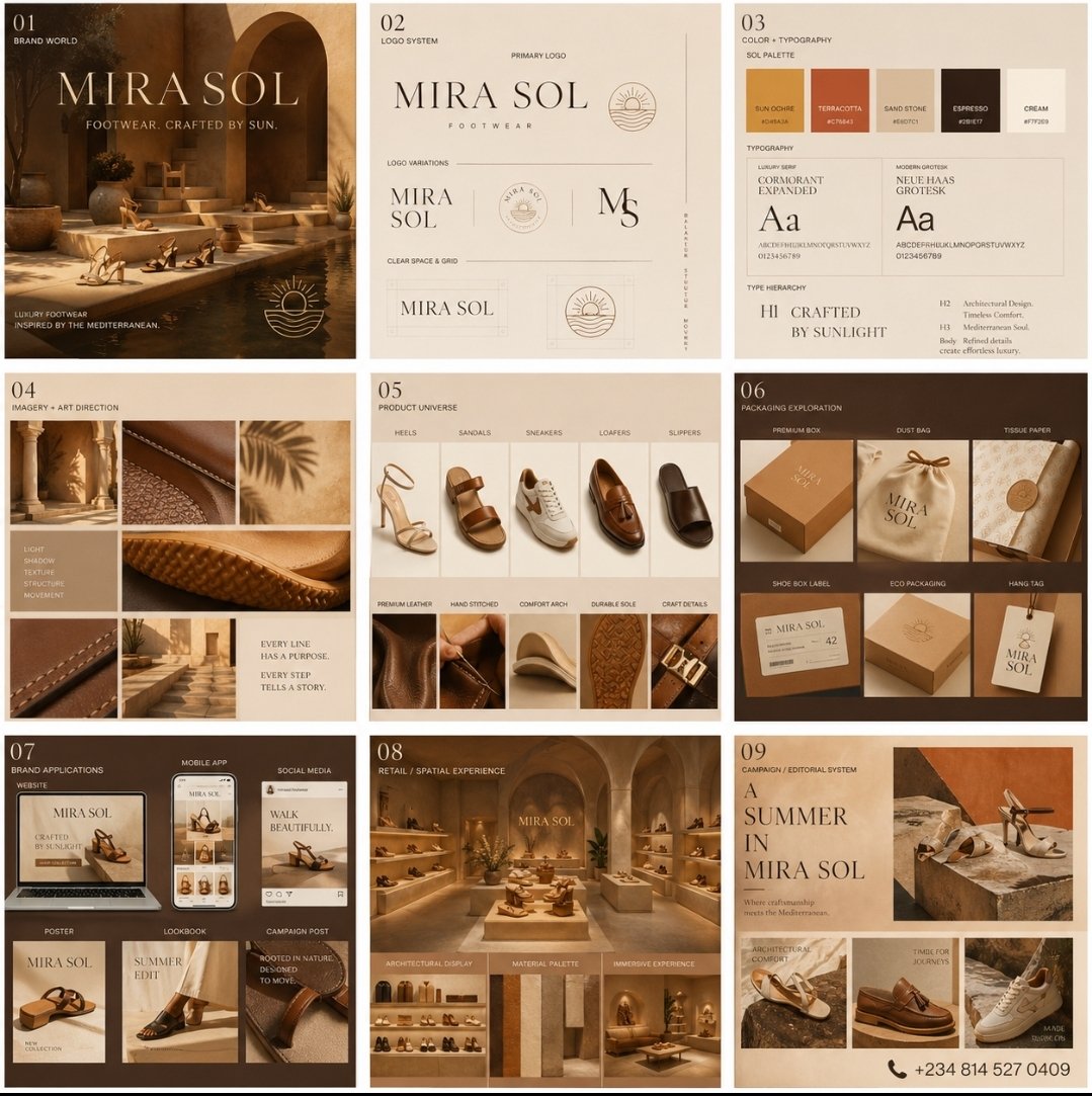 Build MIRA SOL: A Sun-Drenched Footwear Brand Identity Board