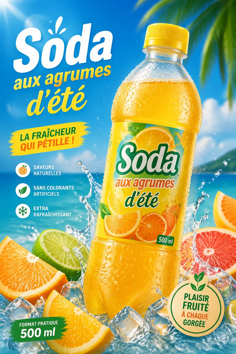 Tropical Citrus Soda Commercial Poster — AI Prompt