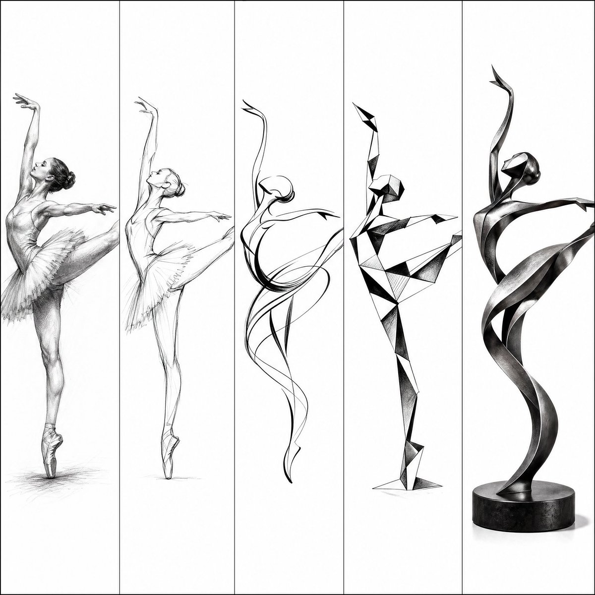 Ballet Dancer Evolution — Realism to Abstract Sculpture Prompt