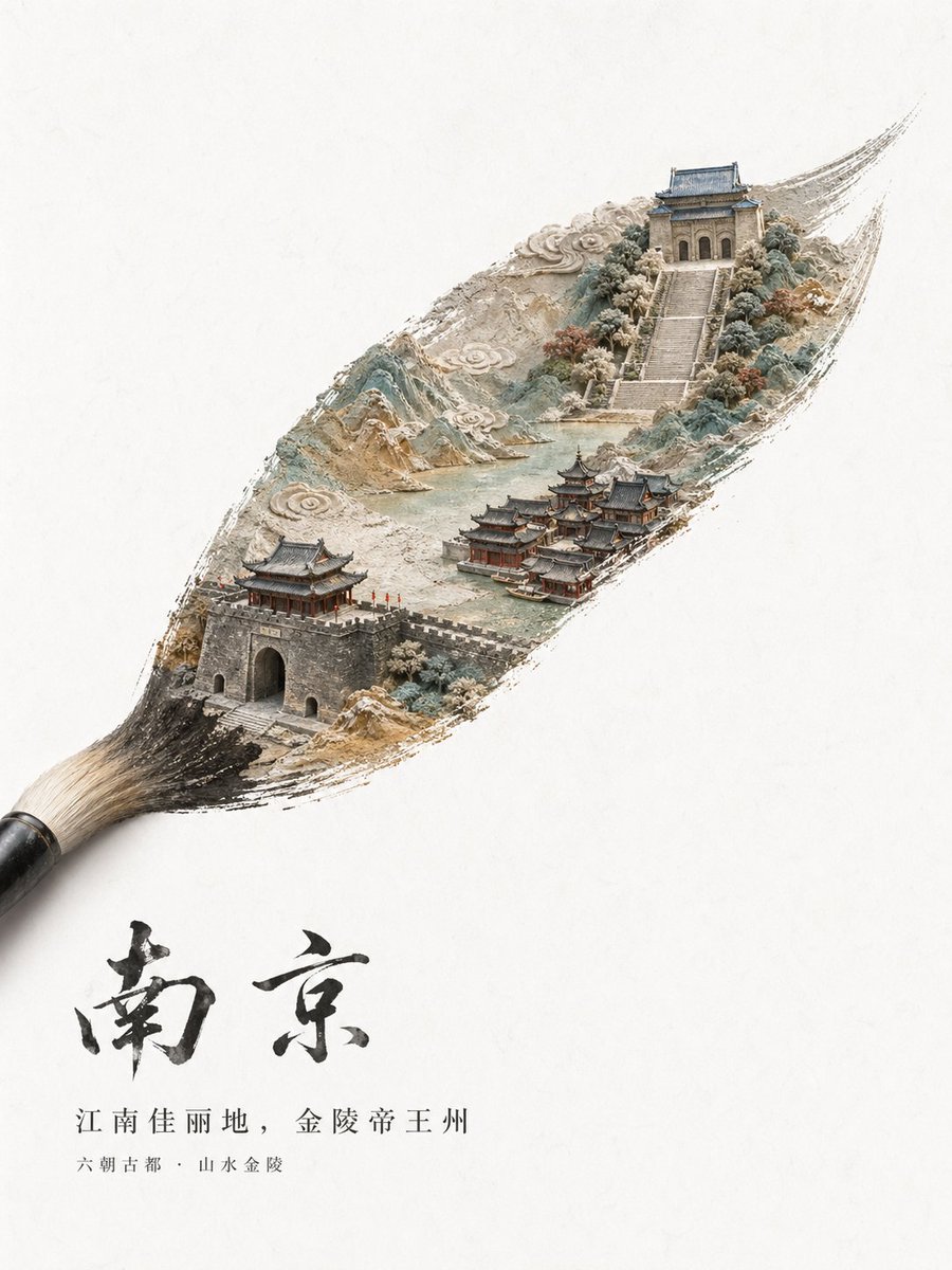 Chinese City Ink Brush Poster — Sora 2 Prompt