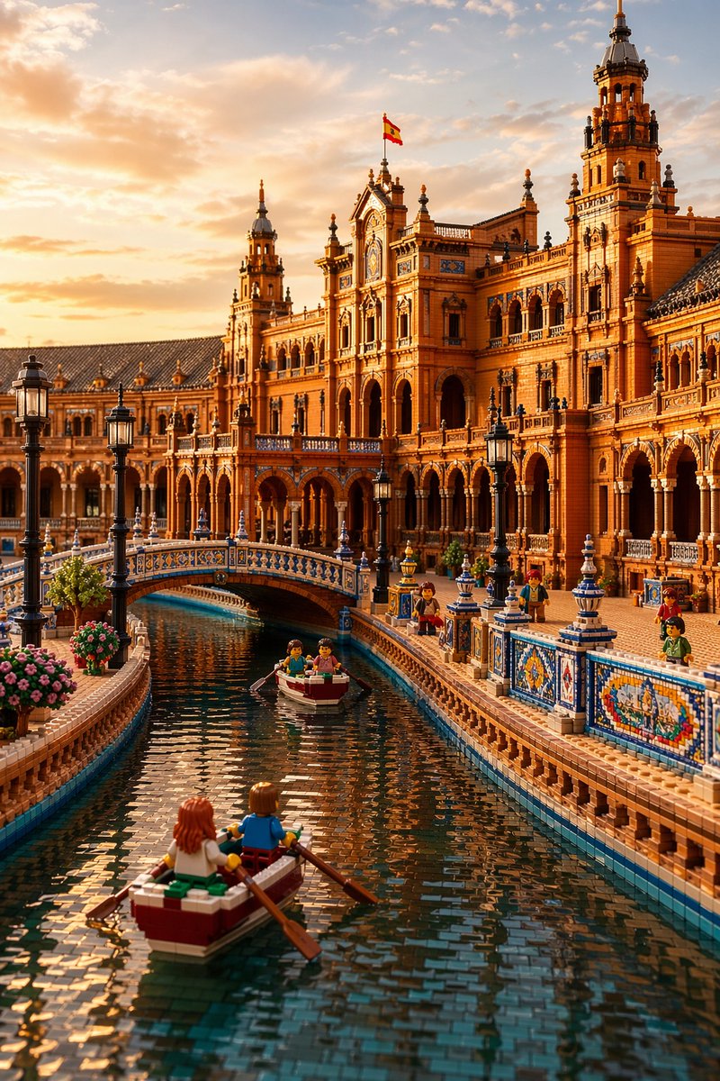 LEGO Plaza de España Sunset — Sora 2 Prompt