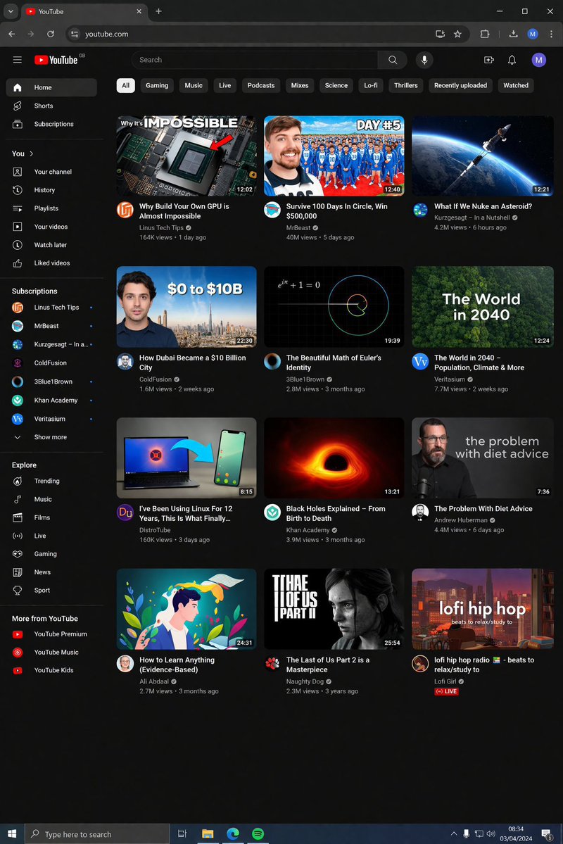 YouTube Dark Mode Desktop UI — Sora 2 Prompt