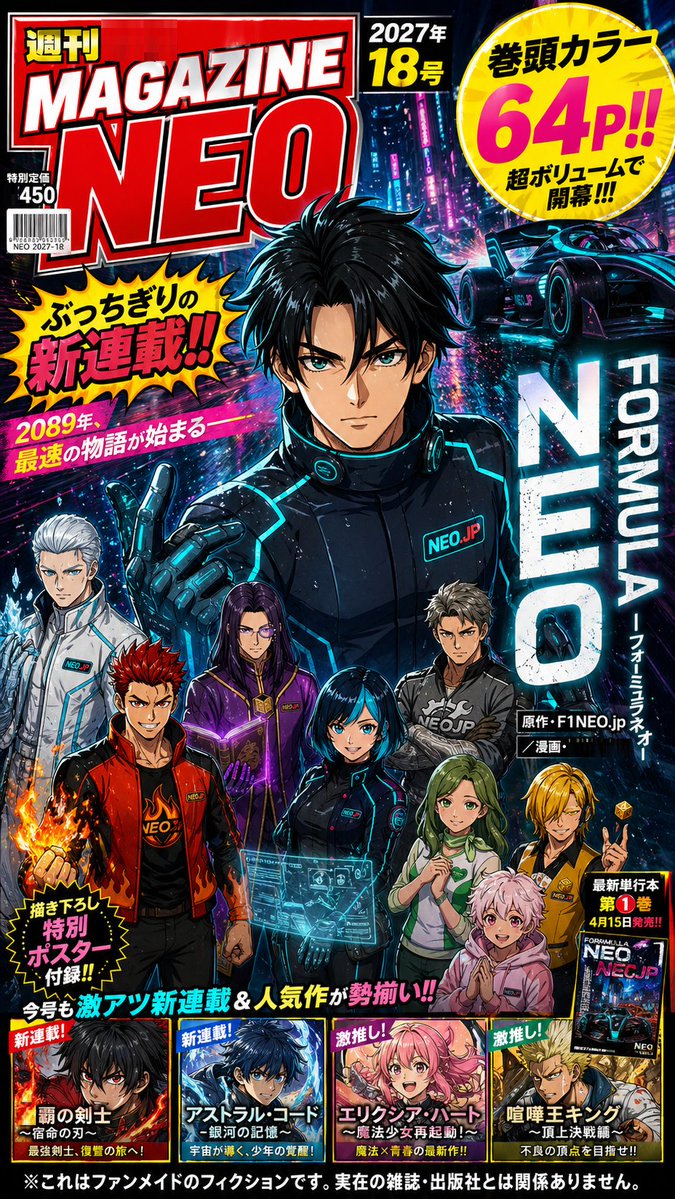 Cyberpunk Racing Manga Magazine Cover — Sora 2 Prompt