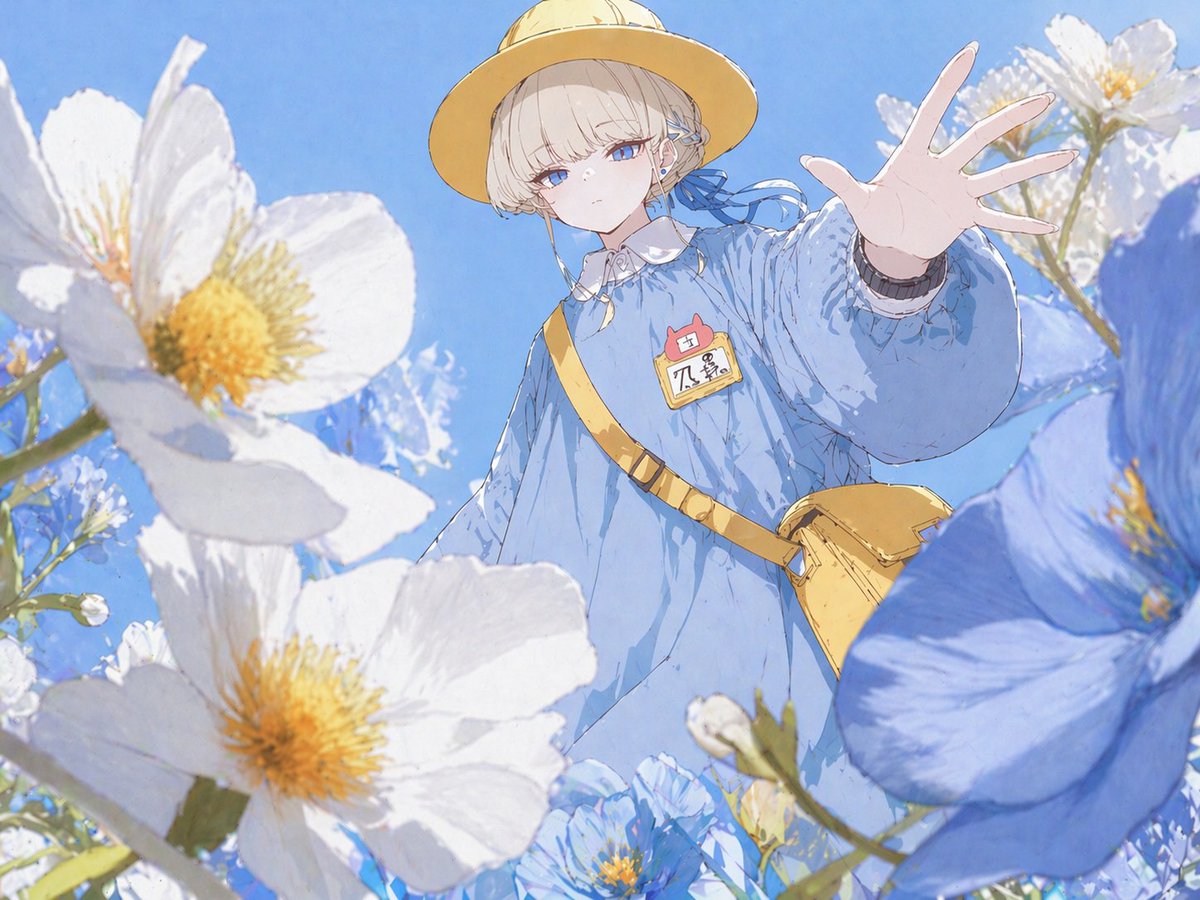 Dreamy Low-Angle Anime Girl in Flowers — Sora 2 Prompt