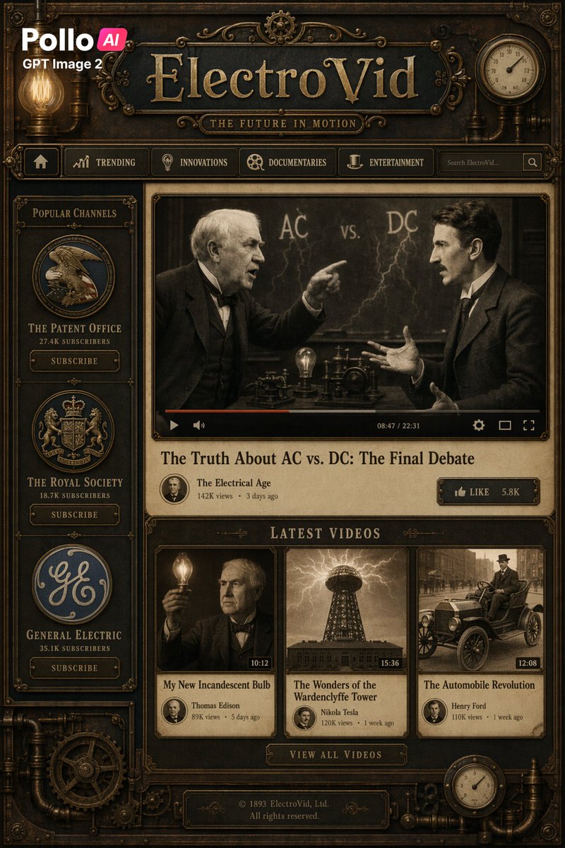 ElectroVid: Steampunk Video Platform Homepage Prompt