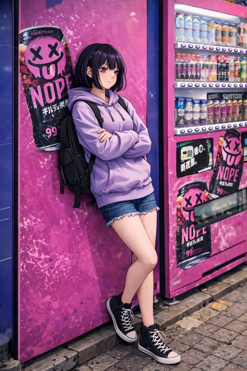 Anime Girl Leaning on Vending Machine — Sora 2 Prompt