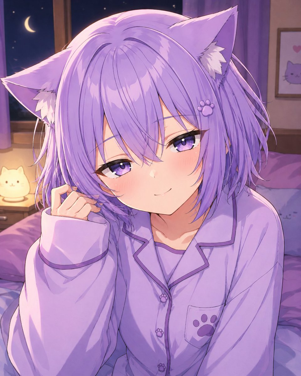 Cozy Anime Catgirl in Pajamas — Cozy Bedroom Portrait Prompt