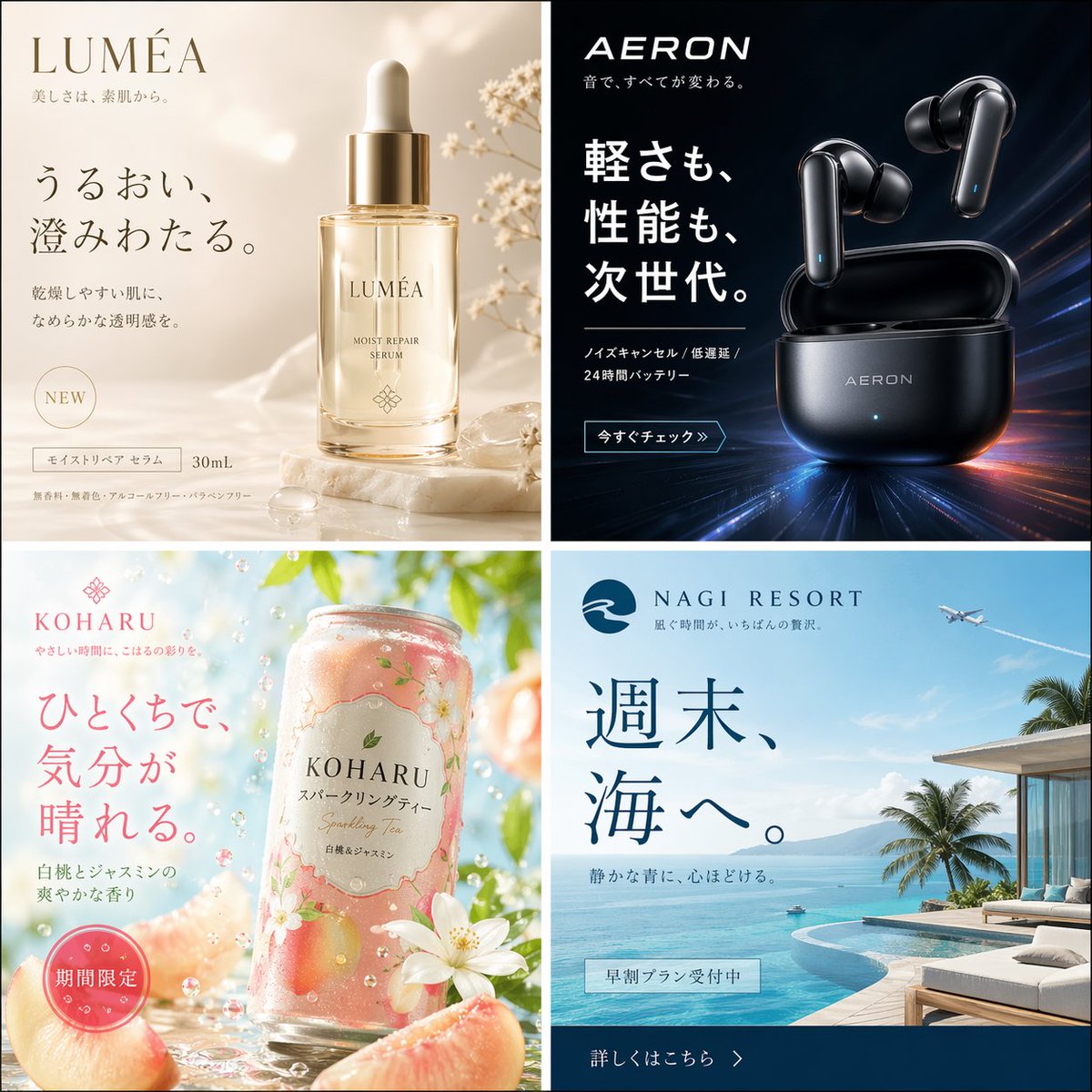 4-Panel Japanese Ad Collage Prompt – Premium Product Visuals
