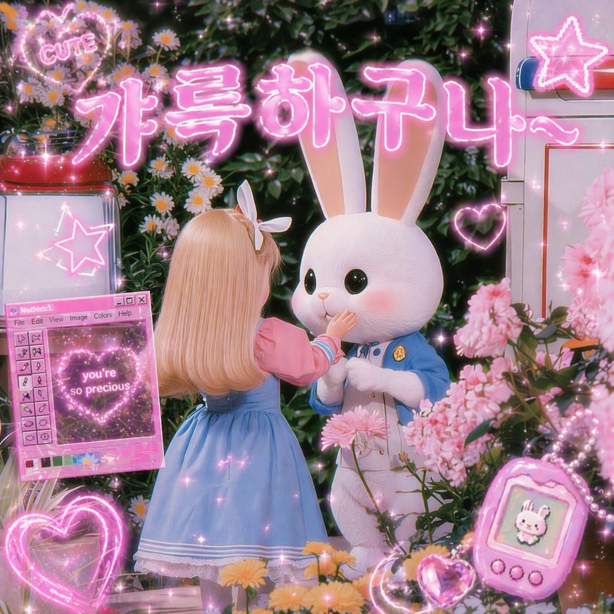 Kawaii Girl & Rabbit Neon Garden — Sora 2 Prompt