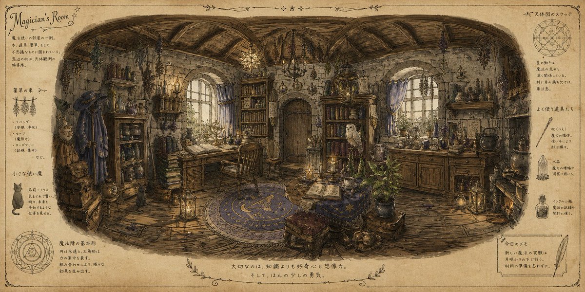 Wizard Room in Handwritten Magic Book Style — Sora 2 Prompt