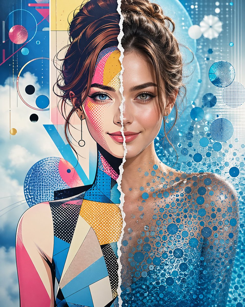 Torn Paper Split Style Portrait — Sora 2 Prompt